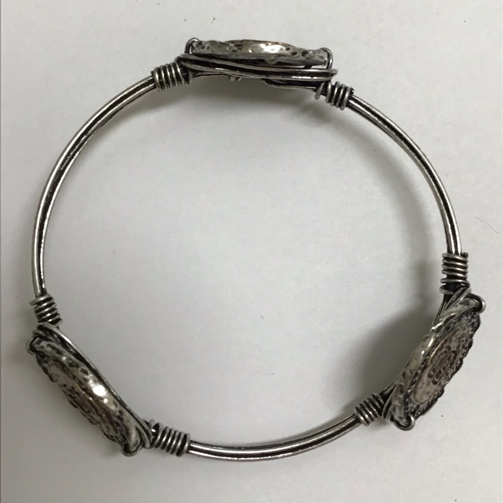 NEW Western Barbed Wire Look Coin Bangle Bracelet Cowgirl Mixed Metal Brutalist - Picture 3 of 13